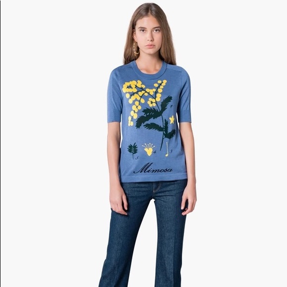 SONIA RYKIEL Intarsia Mimosa Short Sleeved Silk Blend Sweater - Picture 2 of 7